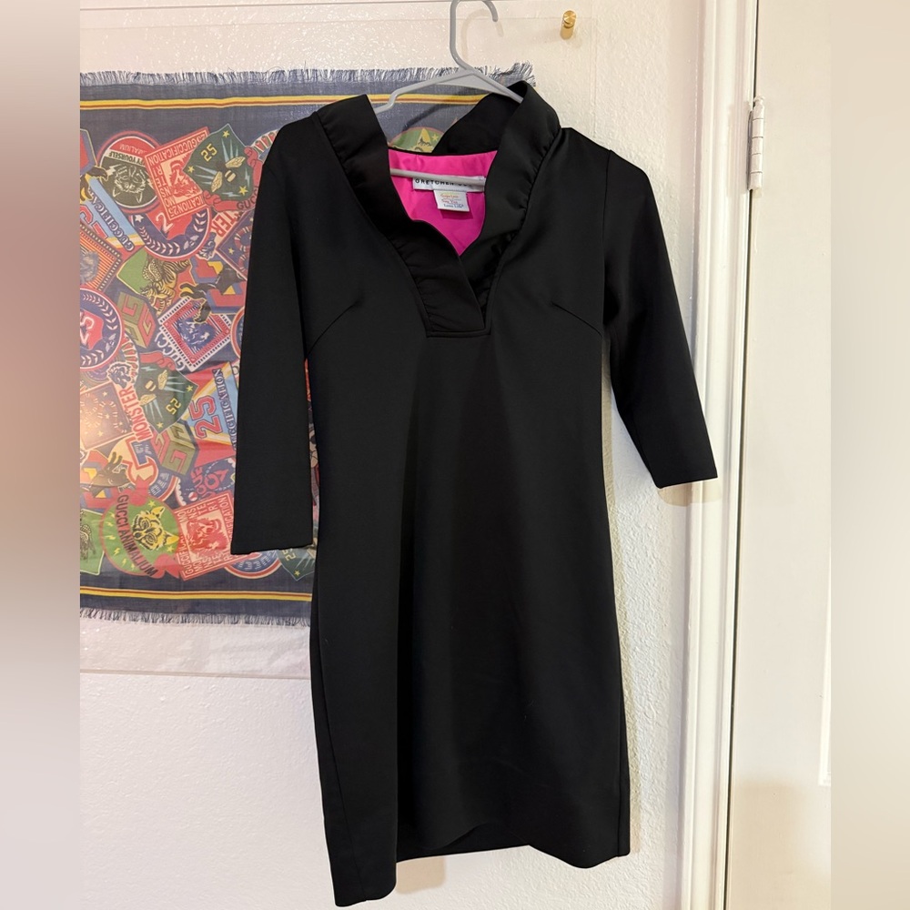 Gretchen Scott Designs Black Sheath Dress with Pink Neckline